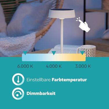 LED сонячна настільна лампа EGLO Simeri для вулиці, бездротова, акумуляторна, торкання, регулювання яскравості, металева, IP54