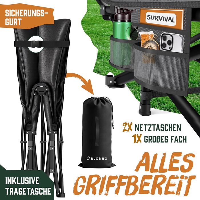 Складане розкладне ліжко ELONEO NEU для кемпінгу та подорожей з преміум-матрацом, витримує до 200 кг, з сумкою для перенесення, антрацит