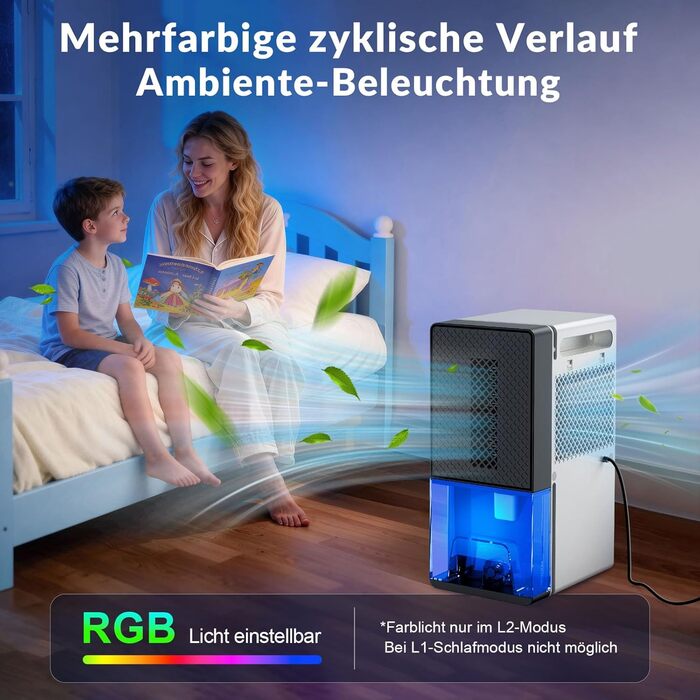 Електричний осушувач повітря 2300 мл з відведенням води, таймером, захистом від інею, світловий колір, режим сну, захист від вологи та плісняви, для спальні, підвалу, квартири, компактний