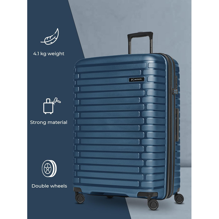 Набір валіз Pactastic Hartschalen 3-в-1: міцний поліпропілен, розширюваний, TSA-замок, 4 колеса | для жінок та чоловіків (Collection 04) (Navy Blue Metallic)