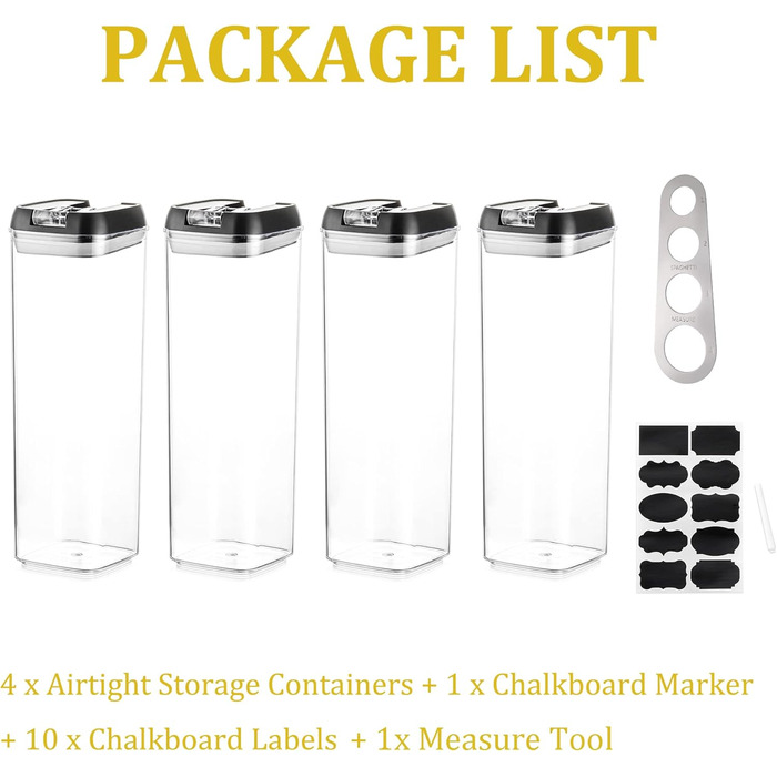 Набір контейнерів для зберігання продуктів 7 шт. з кришкою, чорний колір. Контейнери для пасти, мюслі, крупи. Набір для кухні.