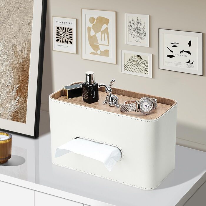 Скляниця для серветок GORESE з підносом, шкіряна, для офісу, дому, авто, ванної кімнати. Білий колір