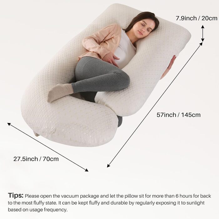 Подушка для вагітних GKXLH - J-подібна подушка для підтримки спини, живота та стегон, для комфортного сну, знімний чохол