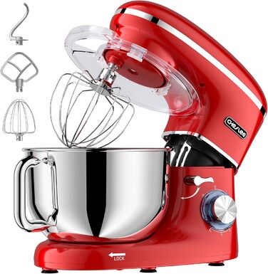 Кухонна машина Cheflee 2000W з місткістю 6.2л, нержавіюча сталь, 6 швидкостей, низький шум, насадки для замішування та збивання, для тіста та крему