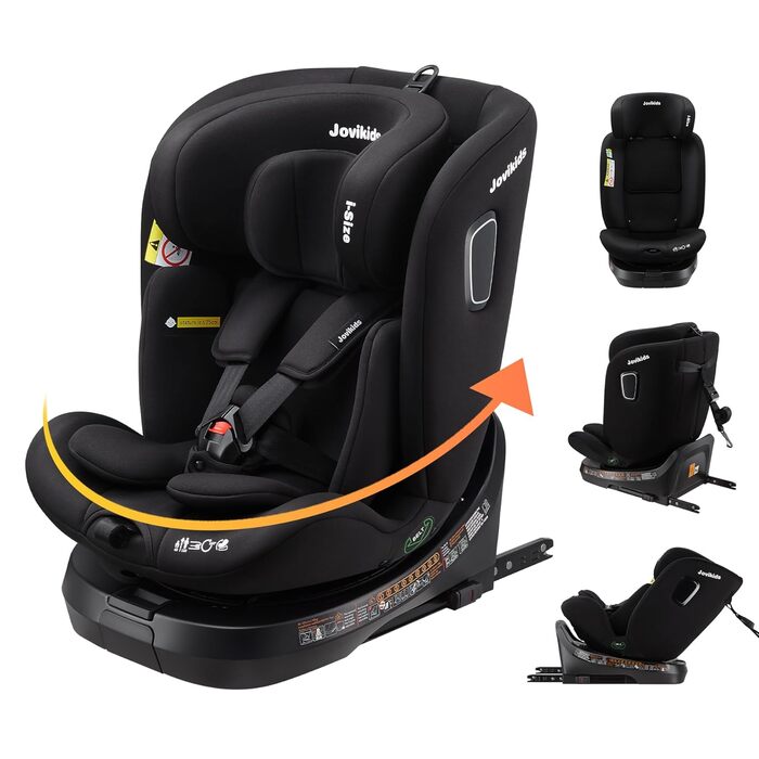 Дитяче автокрісло, що обертається на 360 Jovikids, з ISOFIX і положенням для відпочинку, i-Size (ECE R129) 40-150 см (0-36 кг) Дитяче автокрісло, повернуте проти руху, від народження -12 років Чорний