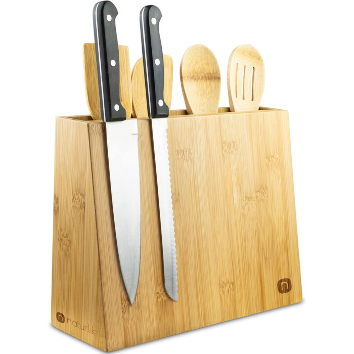 Набір дерев'яних ложок 5шт - Ножовий блок 2 в 1 без ножа та тримача Utsil Кухня - Бамбуковий тримач для ножів Магнітний - Магнітний тримач для ножів - Кухонний органайзер