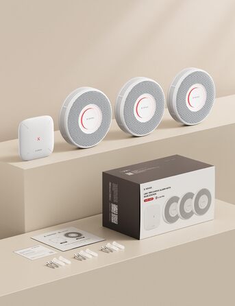 X-Sense Детектор диму з Wi-Fi, голосовим оповіщенням та 17 зонами, 33 мм, 12 шт. (з базовою станцією) XS0B-MR121, для дому