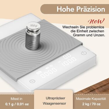 Ваги для кави TIMEMORE з таймером, контролем протікання, точність 0.1г, автоматичний таймер, ємність 2000г, чорний колір