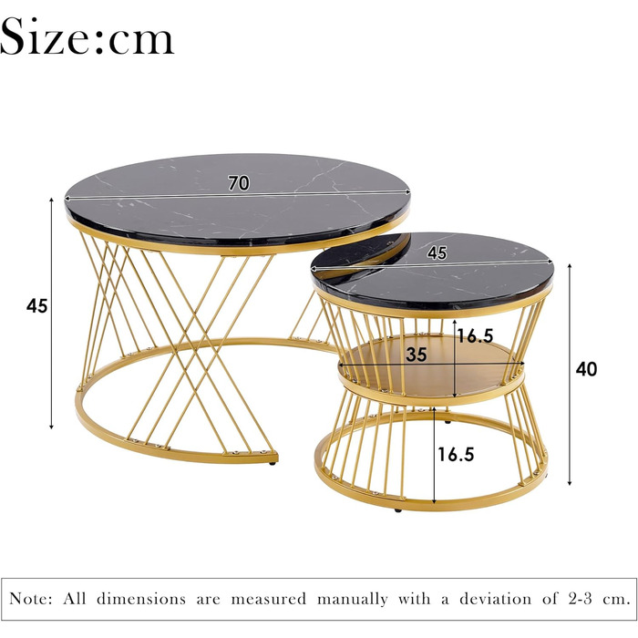 Набір журнальних столиків Merax, Мармуровий візерунок, Зберігання, Вітальня/Офіс, Метал, Чорний-Золото