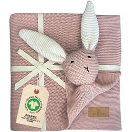 Оригінальна дитяча ковдра CUDDLY BUNNY рожева Ковдра для новонароджених зі 100 органічної бавовни Екологічна затишна ковдра в'язана для дівчат Коляска з ковдрою для обіймів Дитяче початкове обладнання Подарунок на народження Dusty Rose