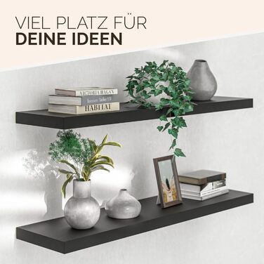 Полиця настінна Casaria Holz Schwarz 90 см для кухні, вітальні, коридору - чорна матова, витримує до 15 кг