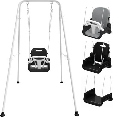 Дитяча гойдалка для саду з м'яким сидінням, чорна. Складана гойдалка з металевим каркасом для дому та вулиці. Легка у збиранні та зберіганні.