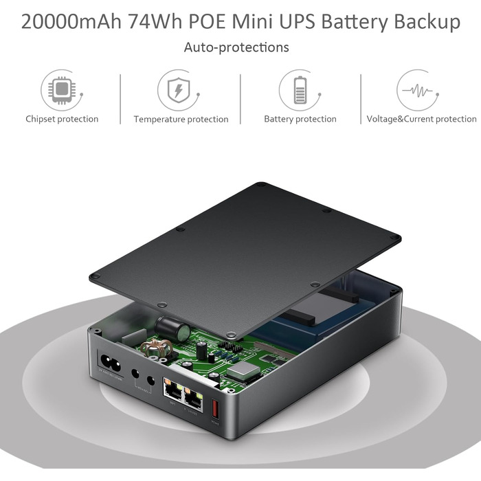 Mini UPS з Gigabit POE для роутера, модему, камери відеоспостереження. Вхід AC, вихід 5V USB, 12V DC та 48V~55V POE++