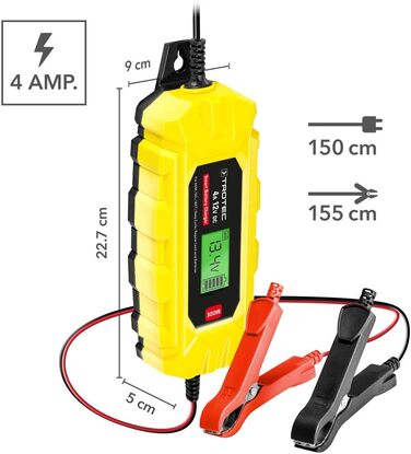 Універсальний зарядний пристрій TROTEC 12V для автомобілів, мотоциклів, будинків на колесах, тракторів, IP65 (PBCS 4A)