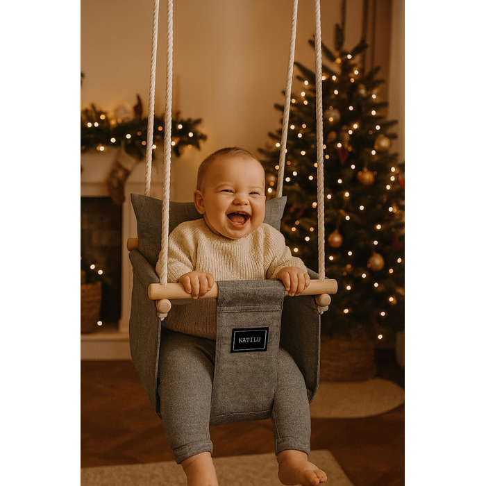 Дерев'яна гойдалка для дітей NATILU® - Indoor/Outdoor | Гойдалка для дому та вулиці | NATILU® Silver