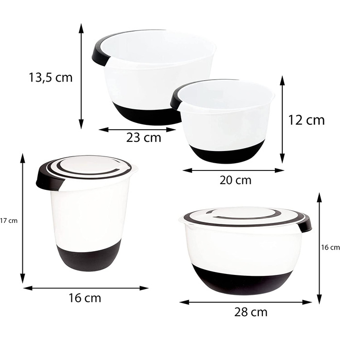 Набір мисок для змішування BigDean 4 шт. (1,5 л, 2 л, 3,5 л та 5 л) - Пластикові миски з кришкою та обмежувачем дна - Можна мити в посудомийній машині - Миски для випікання Миски для тіста