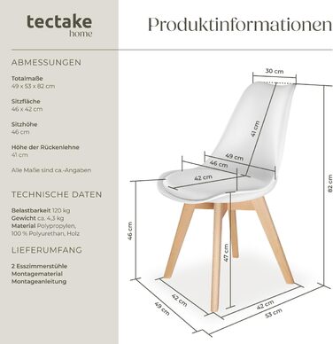 Тектейк® Стільці для обідньої кімнати, сучасні кухонні стільці, стільці для вітальні, їдальні, кухні та офісу - чорні (набір 4 шт., Frederikke II - білий)