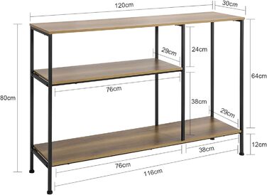 Консольний стіл SoBuy FSB35-PF вінтажний з 3 полицями, Металевий, Натуральний/Чорний, BHT 120x80x30см