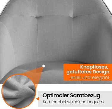 Крісло Yaheetech для дому та офісу, крісло для макіяжу, регульоване по висоті, поворотне, оксамитове, для робочого кабінету, спальні, дихаюче, на коліщатках, до 136 кг, сірий колір