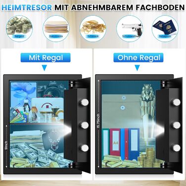 Великий сейф 50л для дому: вогнестійкий, водонепроникний, з ключем та кодовою панеллю. Сейф для зберігання золота, прикрас, документів. Сейф для меблів з інтелектуальною системою сигналізації, настінний сейф.