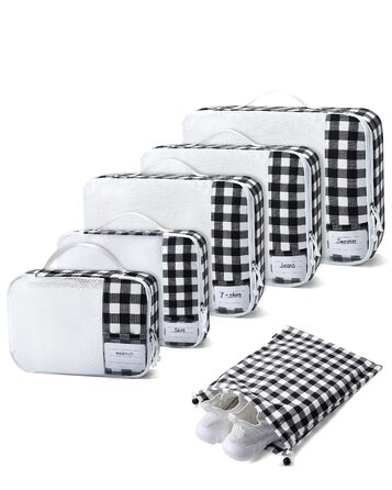 Набір органайзерів для валізи ECOHUB, 6 шт, дорожні компресійні сумки-кубики з ID-тегами, повітропроникні органайзери для одягу та рюкзака, чорно-білий колір