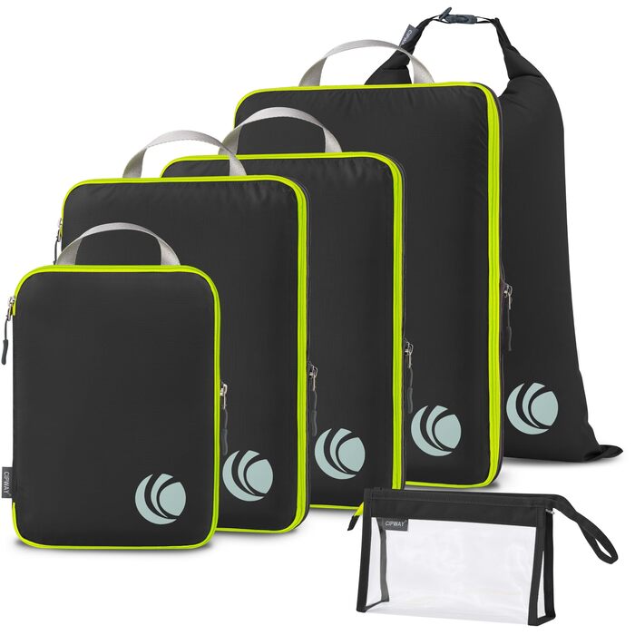 Набір компресійних органайзерів для одягу та валізи Cipway, ультралегкі пакувальні куби для подорожей та рюкзака, 6 предметів, чорний