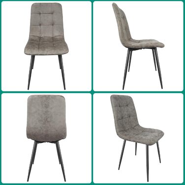 Набір обідніх стільців Techno, тканинні кухонні стільці, м'які стільці з чорними металевими ніжками, для їдальні, зони очікування та вітальні (4 шт., хакі-сірий)