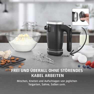 Ручний міксер CASO Click & Mix бездротовий, акумуляторний, для тіста, збитих вершків, соусів, 8 швидкостей (600-1200 об/хв)