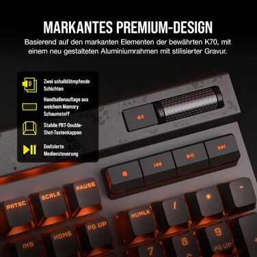 Ігрова механічна клавіатура Corsair K70 MAX RGB QWERTZ DE - сіра, повний розмір, 8000Hz