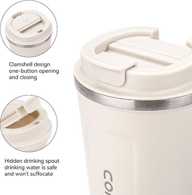 ERBO Термокружка для кави з нержавіючої сталі, 380 мл, набір 2 шт (білий + рожевий)