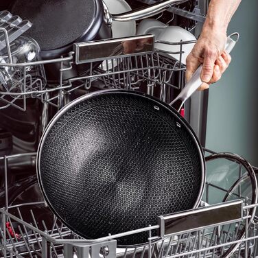 Вок RIOVARM 32 см з нержавіючої сталі з кришкою, антипригарне покриття, плоске дно, індукційні та газові плити, посудомийна машина, духовка, тришарова структура