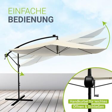 Парасолька від сонця Juskys Brazil 350 см з LED-підсвіткою, сонячною панеллю та ручкою, водовідштовхуюча, з UV-захистом, колір крем/сірий