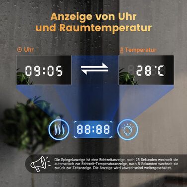 Дзеркало для ванної кімнати YOLEO з підсвічуванням 70см, LED дзеркало з Bluetooth, сенсорне управління, захисне скло, 3 кольори світла, регулювання яскравості, 70x70 см