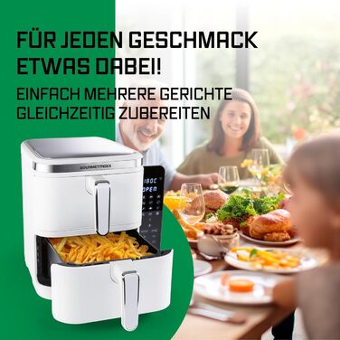 Фритюрниця повітряна GOURMETmaxx з 2 камерами, 10 л (2x 5л), вертикальна, з сенсорним дисплеєм