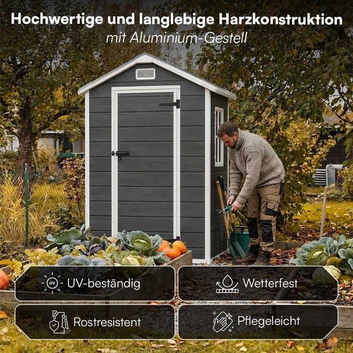 Садовий будиночок STEELSØN Novara 192x92x151 см – пластиковий сарай для інструментів з вікном, стійкий до погодних умов, темно-сірий