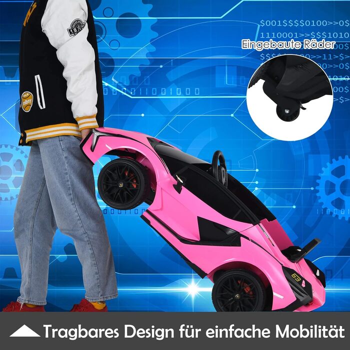 Дитячий електромобіль Lamborghini 12V COSTWAY з пультом, MP3, музикою, LED-фарами, рожевий, для дітей 3-8 років