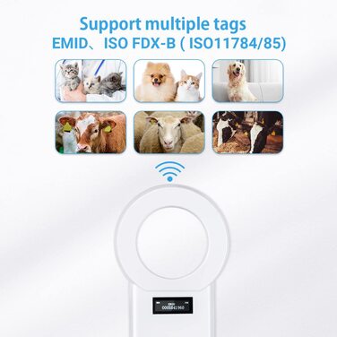 Сканер зчитувача мікрочіпів TERA для домашніх тварин RFID портативний сканер ідентифікаційних даних домашніх тварин з D-подібною пряжкою, OLED-дисплеєм перезаряджається сканер тегів для зберігання даних підтримує ISO 11784/11785, FDX-B, EMID для собак, кі
