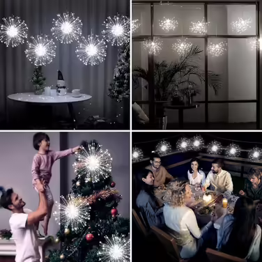 Гірлянда JIMACRO LED 4 шт. 120 LED, феєрверк, зірковий спалах, USB, 8 режимів, водонепроникна, з пультом, для вулиці та приміщення, біла, для Нового року, весілля, вечірки