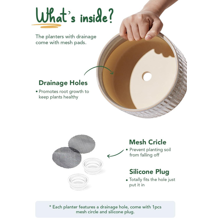 Набір горщиків для сукулентів LE TAUCI, 16,5+20 см, кераміка, з дренажними отворами, сучасний циліндричний дизайн, 2 шт. (білий зірка)