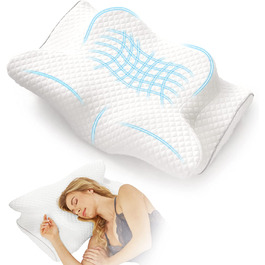 Ергономічна ортопедична подушка Himimi, подушка для підтримки шиї, подушка для сну з ефектом пам'яті, подушка для сну на боці, Біла подушка для захисту від хропіння