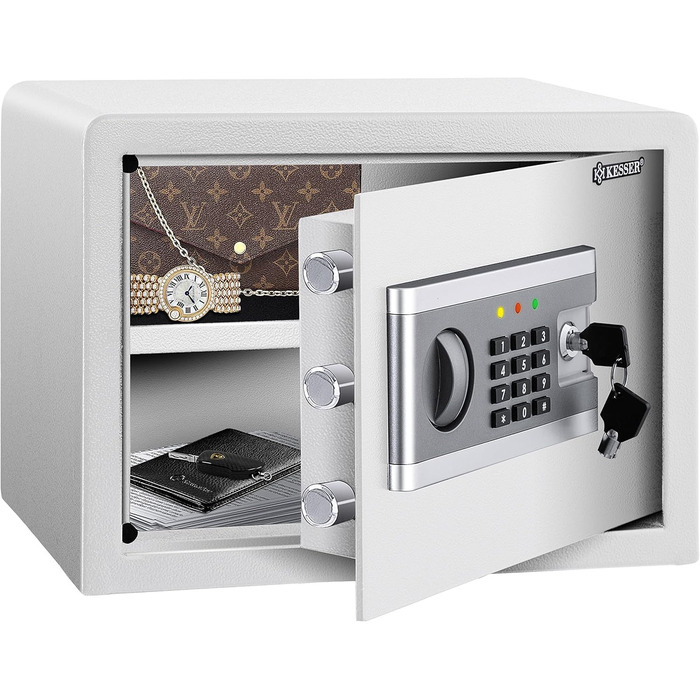 KESSER® Електронний сейф | 38x30x30 см | з батарейним блоком | Вбудоване освітлення | Сейф для підлоги та стіни | Меблевий сейф | Срібний