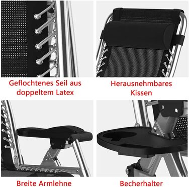 Розкладний шезлонг для саду та відпочинку на природі - 200 кг, срібний (83 см)