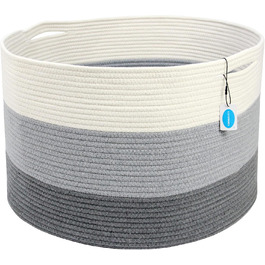 Кошик для зберігання Casaphoria з бавовняного шнура для вітальні, плетені кошики з ручками для ковдр, рушників та подушок, кошик для білизни, кремово-білий та коричневий (55,9 x 55,9 x 35,6 см, XXXL)