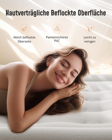 Надувне ліжко Airefina з самонадувною функцією та вбудованим насосом. Розмір 203x152x46 см (подвійне). Для кемпінгу та дому. Міцне гостьове ліжко.