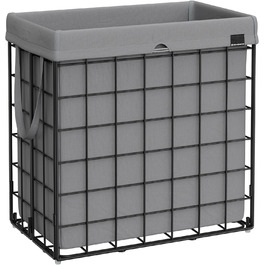 Кошик для білизни SONGMICS 110 л, складний контейнер для білизни, знімний мішок для білизни, який можна прати, металева решітка, для спальні, ванної кімнати, пральні, чорно-сірий LCB111G01 чорний сірий 110 л (58 x 33 x 58 см)
