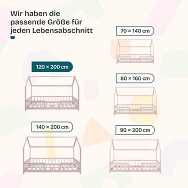 Дитяче ліжко Sisimiut Montessori від en.casa з захистом від падіння. Дерев'яне ліжко для дітей, підлогове, з ламелями. Матеріал: сосна. Колір: світло-сірий/білий. Розмір: 120 x 200 см. Без матраца.