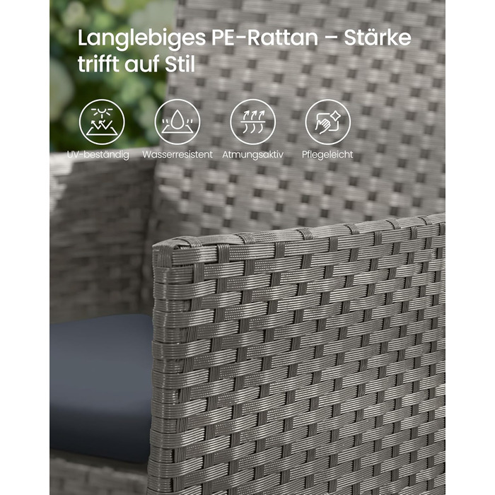 Набір садових меблів SONGMICS 4-х місний, з PE-ратан, для тераси та балкону, сірий (GGF004TZ01)