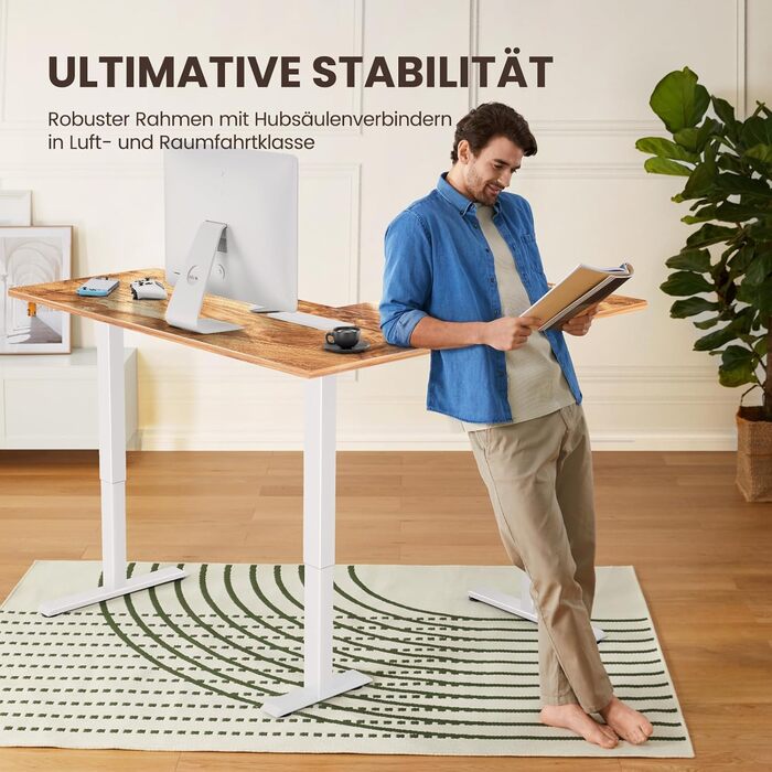 Електричний кутовий стіл ErGear з регулюванням висоти, 160 x 140 см, білий, з індивідуальним мотором та 4-ма пам'ятями