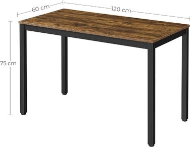 Письмовий стіл, комп'ютерний стіл, домашній офіс, офіс, кабінет, вітальня, стійка, компактна, легка збірка, промисловий дизайн, LWD40 шт. (вінтажний коричневий, 120 x 60 x 75 см)