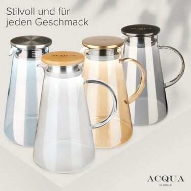 Скляна карафа ACQUA DI AMALFI® 2 літри з нержавіючою сталлю/бамбуком, для води та фруктів, витоки неможливі, також як чайник (Золото/Бамбук)